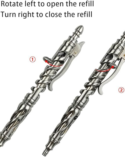Dr. Metalleung Heavy Duty Stainless Steel Bolt Action Pen - Retractable EDC Pen with Keychain, Refillable Ink, Smooth Writing for Office & Gifts