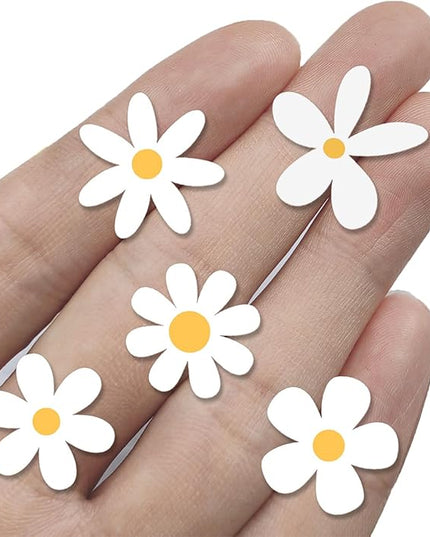 Little Daisy Stickers, Set of 70 Cute Aesthetic Decals for Laptop, Water Bottle, and Phone, Small White Floral, 1 Inch (White)