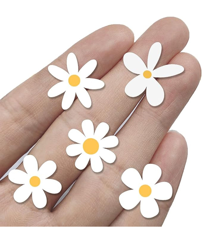 Little Daisy Stickers, Set of 70 Cute Aesthetic Decals for Laptop, Water Bottle, and Phone, Small White Floral, 1 Inch (White)