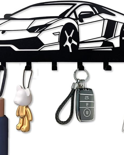ShowMtheM Metal Car Key Holder for Wall,Metal Key Organizer Wall Decorative with 7 Hooks,Black Wall Mount Key Holder for Entryway,Front Door,Hallway,Office