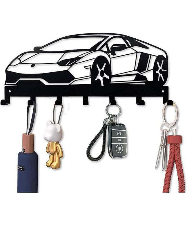 ShowMtheM Metal Car Key Holder for Wall,Metal Key Organizer Wall Decorative with 7 Hooks,Black Wall Mount Key Holder for Entryway,Front Door,Hallway,Office