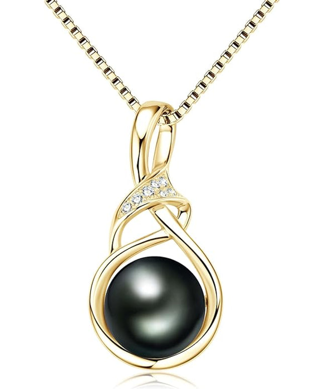Tahitian Black Pearl Necklaces for Women, Sterling Silver Single Pearl Pendant Necklace Birthday Anniversary Jewelry Gifts for Wife Mom
