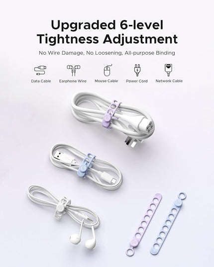 ORICO Silicone Cable Ties, Data Cable Organizer Reusable with Locking Buckle Design, High Elasticity Cord Wraps for Earphone, Phone Charger, Adjustable Fastening Cable Straps