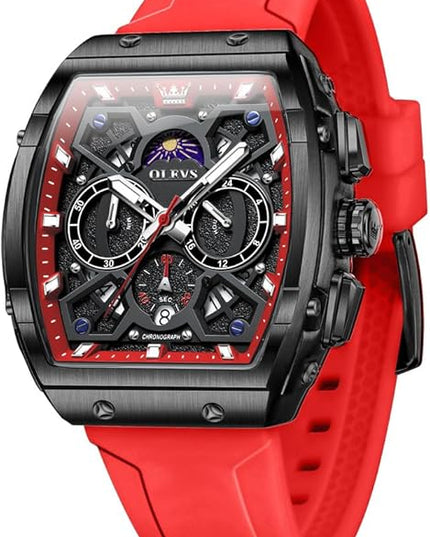 OLEVS Watches for Men Casual Luxury Large Face Multifunctional Chronograph Men's Watches Durable Silicone/Nylon Strap 3ATM Waterproof Men Watch Date Moon Phase Analog Quartz Watch Reloj para Hombre