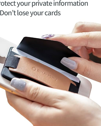 Sinjimoru Phone Grip Card Holder with Phone Stand, Secure Stick on Wallet for iPhone with Kickstand for Table. Sinji Pouch B-Grip Black [3 Pack]