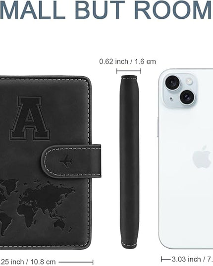 Initial A Passport Holder Cover Personalized Letter A-Z Travel Wallet RFID Blocking Passport Cover Credit Card Holder Case Passport Book Holders for Women and Men, Black-A