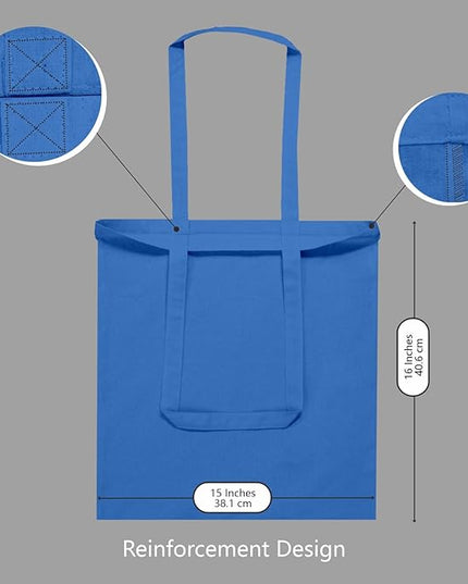 TOPDesign 24-Pack Economical 16"x15" Ocean Blue Cotton Tote Bags, Lightweight Medium Reusable Grocery Shopping Cloth Bags, Suitable for DIY, Advertising, Promotion, Gift, Activity