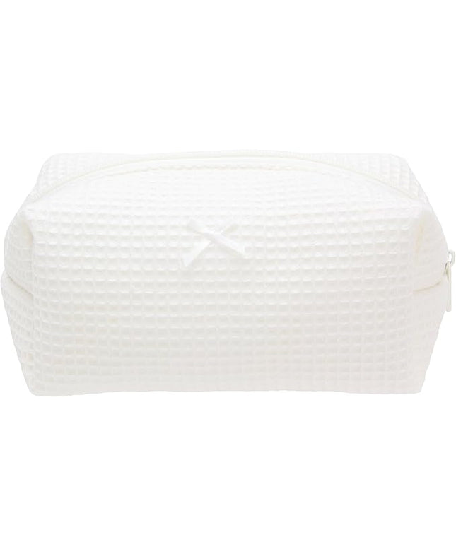 PAZIMIIK Cozy Makeup Bag Travel Cosmetic Bag for Women Soft Toiletry Bag Aesthetic Makeup Organizer Portable Large Zipper Pouch for Skincare Beauty Accessories Brushes Waffle Check Cream White