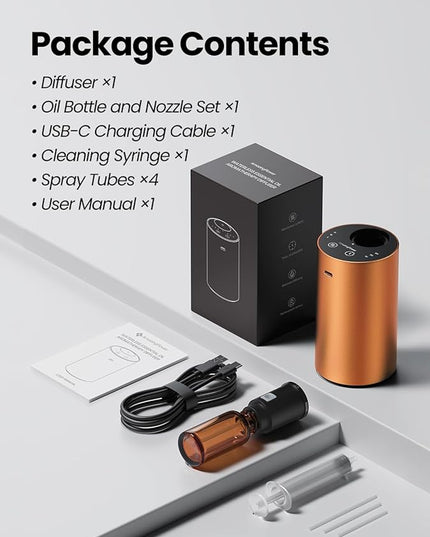 Waterless Essential Oil Diffuser, Rechargeable Scent Diffusers with 3 Mist Levels & Timers, Portable Aromatherapy Diffuser for Home Car Room Studio Office, Cosmic Orange