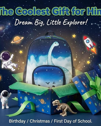 Kids Backpack for Boys and Girls, Kindergarten School Bag with Chest Strap (Galaxy Dino, 14 Inch)