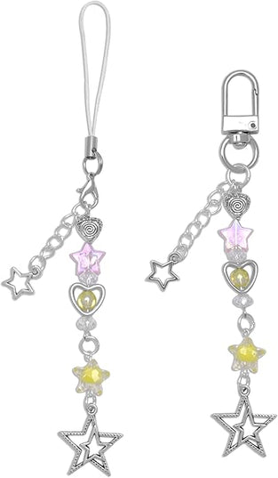 2PCS Cute Phone Charms Aesthetic Y2k Pink Guitar Strawberry Star Phone Straps Key Chains for Keys Bags Camera