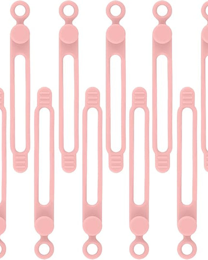 12pcs Pink Silicone Cable Ties, Multipurpose Elastic Cord Organizer for Bundling and Fastening, Office/Home/Kitchen/School/Travel Organization