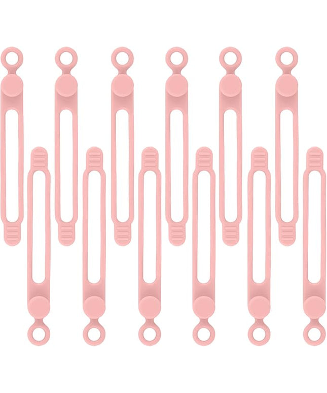 12pcs Pink Silicone Cable Ties, Multipurpose Elastic Cord Organizer for Bundling and Fastening, Office/Home/Kitchen/School/Travel Organization