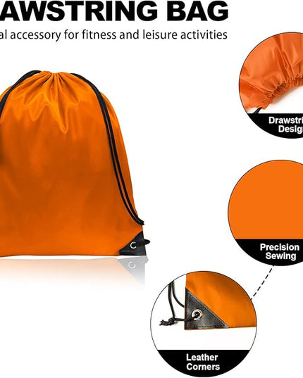 GoodtoU Drawstring Backpacks, Drawstring Bags Bulk Nylon Backpack Draw String Back Bag Cinch Sack Drawstring Gym Bag Drawstring Backpack for Sport, Traveling, Team (Orange, 48Pcs)