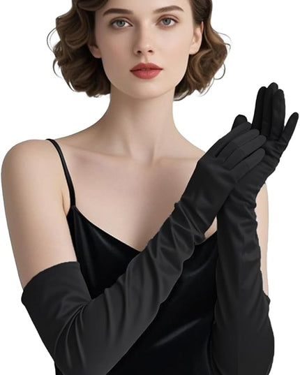 THARAHT Women Long Gloves with Satin Elbow Length for 1920s Opera Tea Party Costumes Bridal Evening Dress