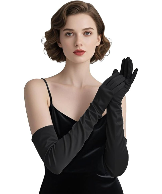 THARAHT Women Long Gloves with Satin Elbow Length for 1920s Opera Tea Party Costumes Bridal Evening Dress