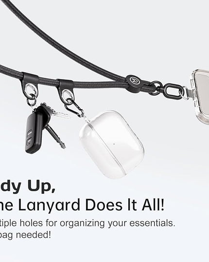 Phone Lanyard Crossbody with 2 Hanging Loops: Metal Buckle Adjustable Skin-Friendly Cell Phone Strap for iPhone Around,Hands-Free Universal Anti Theft Neck Lanyards For Outdoor Travel,Black