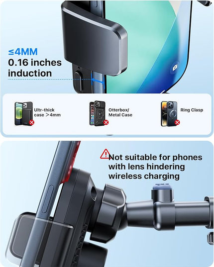 Wireless Car Charger, 15W Fast Charging Auto Clamping Car Charger Phone Mount Phone Holder fit for iPhone 17 16 15 14 13 12 Pro Max 11 SE XR XS for Samsung Galaxy S25 Ultra S24 S23,Black