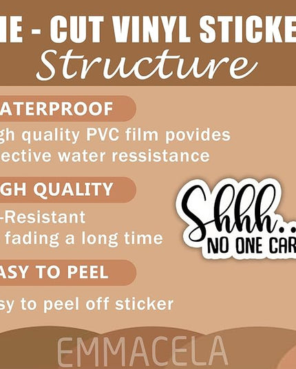 (3PCS) Shhh..No One Cares Sticker, Funny Sarcastic Stickers - Waterproof Vinyl Decal for Laptop, Tumbler, Water Bottle, Scrapbook 3" x 2.7 "
