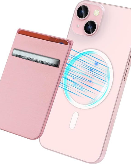 imluckies Magnetic Wallet for iPhone Magsafe, Double Stretchy Fabric Pocket Wallet, Magnet Credit ID Card Wallet Holder for iPhone 17 Pro Max / 17 Pro / 17/16 / 15/14 / 13/12 Series, Pink