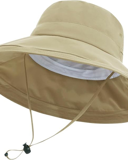 Sun Hats for Women, Wide Brim Waterproof Bucket Hat, Summer Beach Packable Ponytail Hat,UPF 50+ UV Protection