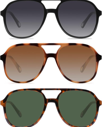 YDAOWKN Retro Square Aviator Sunglasses for Womens Mens Vintage 70s Double Bridge Sun Glasses