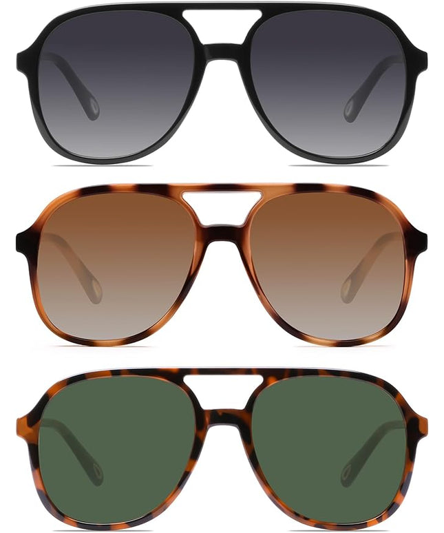 YDAOWKN Retro Square Aviator Sunglasses for Womens Mens Vintage 70s Double Bridge Sun Glasses