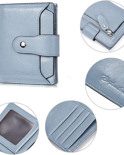 BOSTANTEN Women Leather Wallet RFID Blocking Small Bifold Zipper Pocket Wallet Card Case Purse with ID Window