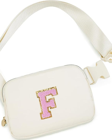 Uygafly Personalized Belt Bag for Women Girls - Fashion Mini Waist Packs with Adjustable Strap - Trendy Travel Fanny Pack Crossbody Bags with Initial Letter - Teen Gifts | Cream,F