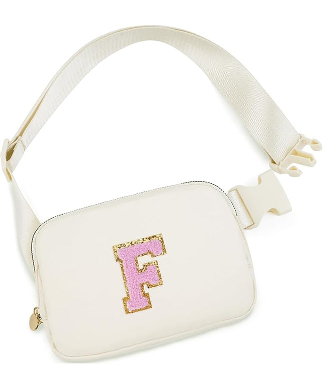 Uygafly Personalized Belt Bag for Women Girls - Fashion Mini Waist Packs with Adjustable Strap - Trendy Travel Fanny Pack Crossbody Bags with Initial Letter - Teen Gifts | Cream,F