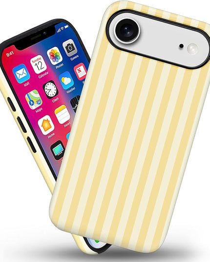 Magnetic for iPhone 17 Air Case Cute Stripes Phone Case, Shockproof Slim TPU and Hard PC Protective Phone Cover Compatible with MagSafe Designed for Women Girls, Pink and White