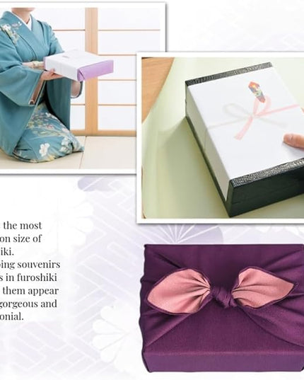 Vtrbwze Furoshiki Japanese Reversible Wrapping Cloth - Eco Reusable Gift Wrap, Large Bento Bag & Placemats for Lunch Boxes, Cakes, Wine Bottles - Purple Pink (27.6 Inches)