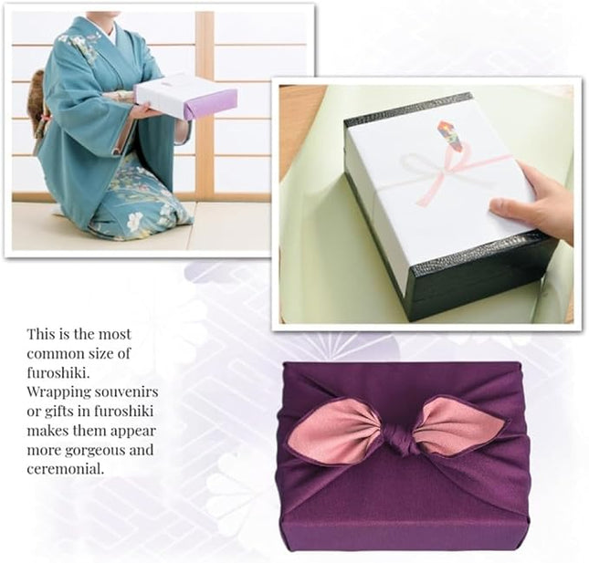 Vtrbwze Furoshiki Japanese Reversible Wrapping Cloth - Eco Reusable Gift Wrap, Large Bento Bag & Placemats for Lunch Boxes, Cakes, Wine Bottles - Purple Pink (27.6 Inches)