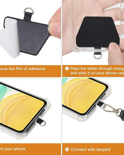 COCASES 4 Pack Phone Tether Tab, Phone Strap Replacement Part for Cell Phone, Safety Lanyard Patch (Black x4)