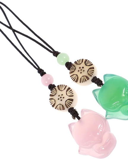 Beaupretty 2 pcs Jade Fox Charm Pendants for Phone Bag Keychain Green and Pink Mobile Phone Decor Accessories with Unique Fox Design Stylish and Adornments for Keys and Handbags