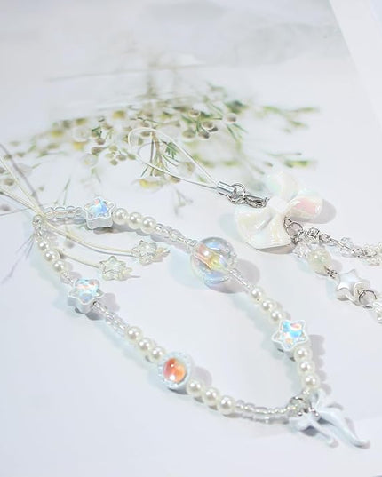 Beaded Camera Wrist Strap, Cute Phone Charms Strap, Pearl Bracelet Wrist Strap, Phone Keychain Decoration for Wallet