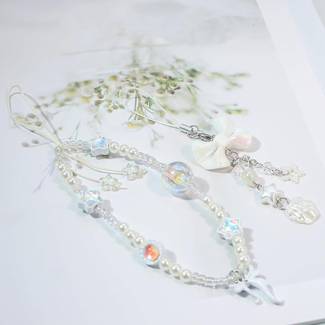 Beaded Camera Wrist Strap, Cute Phone Charms Strap, Pearl Bracelet Wrist Strap, Phone Keychain Decoration for Wallet