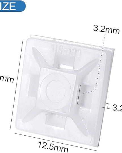 XHF 200 PCS 1/2" White Self Adhesive Cable Zip Tie Mounts Wire Cable Clips Holders Management Anchors Organizer Holders Squares(HS-100)