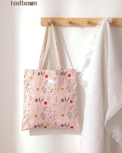 Floral Cotton Canvas Tote Bag for Women: 14x15 Inches Reusable Grocery Bag for Work, School, Travel, Gym