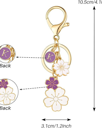 SELOVO Initial Keychain Flower Charms for Key Cute Pink Letter Keyring for Backpack