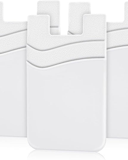 SHANSHUI Phone Wallet, Strong Adhesive Silicone Wallet Sleeve Pocket ID Credit Card Holder Stick on Fit for iPhone & All Smartphones White