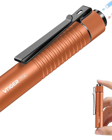 VTIGER T1A Mini Pocket EDC Flashlight with Clip,1300 Lumen Compact AA Rechargeable LED Little Flashlights, Super Bright Tail Switch Small Flash Light with Magnet for Camping,Hiking,Outdoor,Emergency