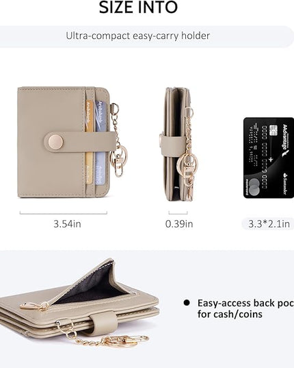 POIUGOYA Slim Wallet for Women,RFID Blocking Bifold Credit Card Holder with Zipper Coin Pocket,ID Window,Keychain