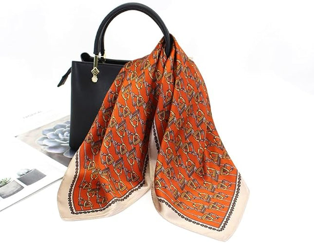 ANDANTINO 100% Pure Mulberry Silk Small Square Scarves -21'' x 21''- Digital Printed Neckerchief –Women Men Lightweight Scarf