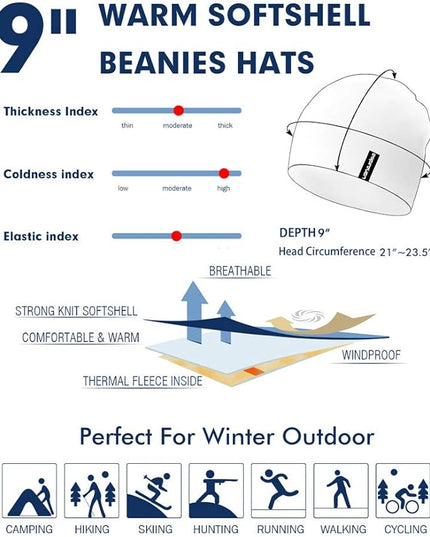EMPIRELION Softshell Winter Fleece Lined Beanie Hats, 9" Running Skull Cap Thermal Tactical Watch Cap Men Women