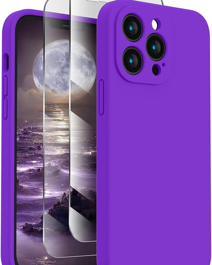 FireNova Designed for iPhone 13 Pro Max Case, Silicone [Camera Protection] Phone Case with [2 Screen Protectors], Soft Anti-Scratch Microfiber Lining Inside, 6.7 inch, Neon Purple