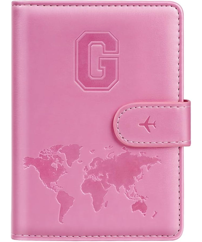 Passport Holder Cover Initail Letter A-Z Travel Wallet Embossed Design RFID Blocking Card Holder Personalized Gift Passport Cover Wallet, Passport Book Holders for Women and Girls, Pink-G