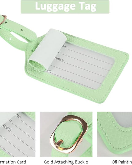 Passport Holder RFID Protected Wallet and Luggage Tag with Protection Cover Travel Accessories Leather Card Case Organizer for Women Men (Green)