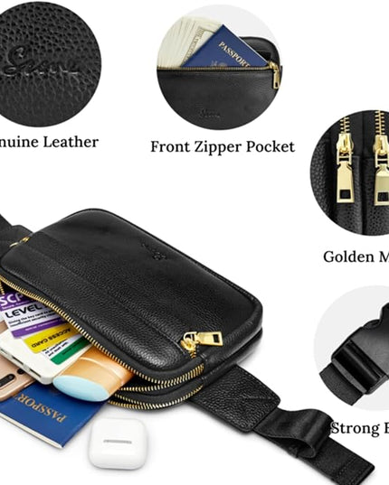 S-ZONE Fanny Packs for Women Genuine Leather RFID Blocking Crossbody Bags Purses Sling Waist Chest Bag Gifts Travel Running Adjustable Strap Men