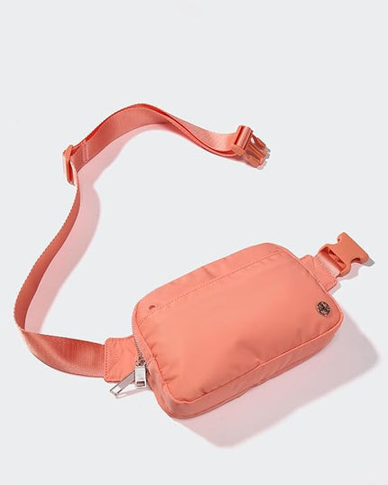 Pander Everywhere Belt Bag for Women, 5 Zipper Pockets Nylon Crossbody Fanny Pack Purse (Dark Salmon).